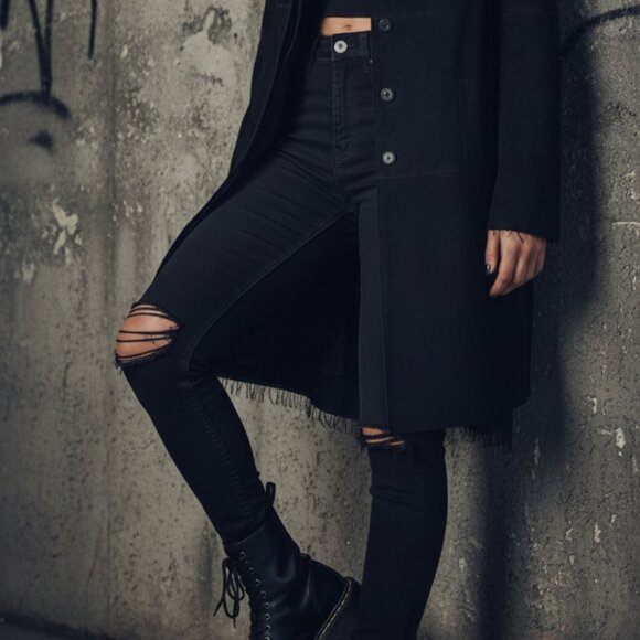 Free People Black Leather Jacket Size Large Suede Buffalo Plaid Grunge Dark Acad - Picture 2 of 16